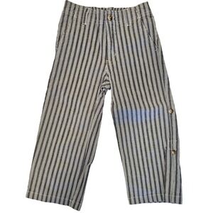Janie and Jack Boys Stripe Blue White Pant Cropped Roll Tab Pant Size 3 Cotton